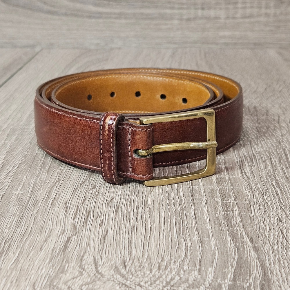 Trafalgar Mens Cortina Brown Leather Dress Belt 36 Made in USA Brass Buckle